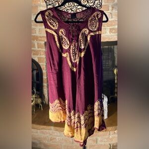 Ace Fashion Bohemian Purple and Gold Embroidered Top